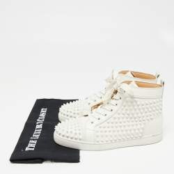 Pre Owned Christian Louboutin Gold/White Leather Louis Spikes High Top Sneakers Size 39.5