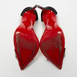 Pre Owned Christian Louboutin Black Satin and PVC Bollywood Boulevard Pumps Size 36