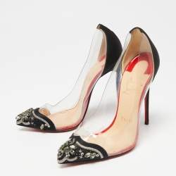 Pre Owned Christian Louboutin Black Satin and PVC Bollywood Boulevard Pumps Size 36