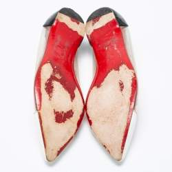 Pre Owned Christian Louboutin White/Black Patent Leather and PVC Corbeau Ballet Flats Size 36.5 