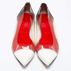 Pre Owned Christian Louboutin White/Black Patent Leather and PVC Corbeau Ballet Flats Size 36.5 