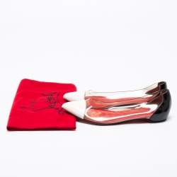 Pre Owned Christian Louboutin White/Black Patent Leather and PVC Corbeau Ballet Flats Size 36.5 
