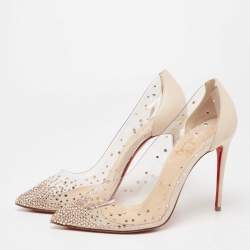 مملوكة مسبقًا Christian Louboutin Off-White Leather Crystal Embellished Pointed Toe Degrastrass Pumps Size 37