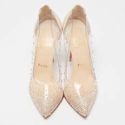 مملوكة مسبقًا Christian Louboutin Off-White Leather Crystal Embellished Pointed Toe Degrastrass Pumps Size 37
