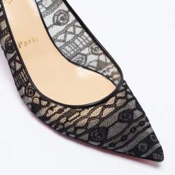 Pre Owned حذاء كعب عالي كريستيان لوبوتان ديورسيما دينتيل جلد ودانتيل أسود مقاس 38.5