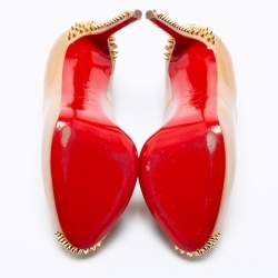 مملوكة مسبقًا Christian Louboutin Beige Patent Leather New Very Prive Studded Peep-Toe Pumps Size 35