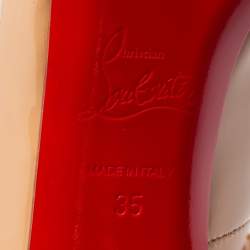 مملوكة مسبقًا Christian Louboutin Beige Patent Leather New Very Prive Studded Peep-Toe Pumps Size 35