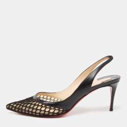 Pre Owned Christian Louboutin Black Mesh And Leather Miluna Slingback Sandals Size 39