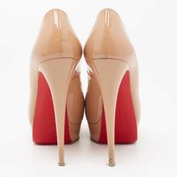 Christian Louboutin Beige Patent Leather Lady Peep Toe Platform Pumps Size 39.5