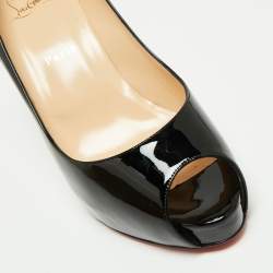 Pre Owned حذاء كعب عالي كريستيان لوبوتان نيو فيري بريف جلد أسود لامع مقدمة مفتوحة مقاس 40