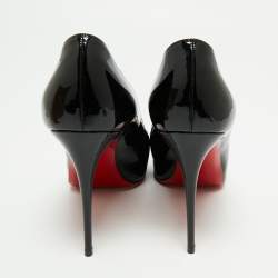 Pre Owned حذاء كعب عالي كريستيان لوبوتان نيو فيري بريف جلد أسود لامع مقدمة مفتوحة مقاس 40