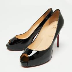 Pre Owned حذاء كعب عالي كريستيان لوبوتان نيو فيري بريف جلد أسود لامع مقدمة مفتوحة مقاس 40