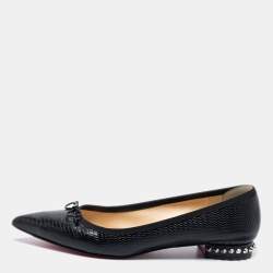 Christian Louboutin Hall Spiked Glossed-leather Point-toe Flats In Black