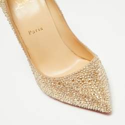 Pre Owned Christian Louboutin Beige Strass 120 Crystal Pigalle Follies Pumps Size 38.5