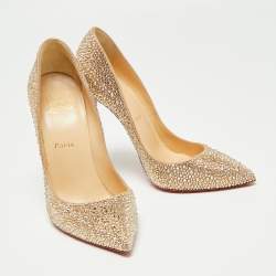 Pre Owned Christian Louboutin Beige Strass 120 Crystal Pigalle Follies Pumps Size 38.5