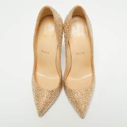 Pre Owned Christian Louboutin Beige Strass 120 Crystal Pigalle Follies Pumps Size 38.5
