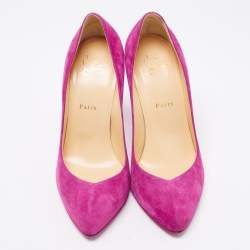 Pre Owned حذاء كعب عالي كريستيان لوبوتان سويدي وردي مقدمة مدببة مقاس 39.5