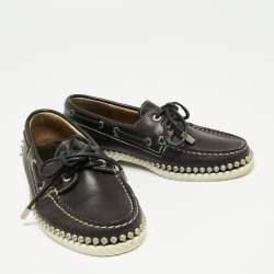 مملوكة مسبقًا Christian Louboutin Black Leather Steckel Boat Loafers Size 35.5