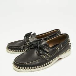 مملوكة مسبقًا Christian Louboutin Black Leather Steckel Boat Loafers Size 35.5