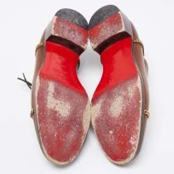 حذاء أكسفورد كريستيان لوبوتان جلد بني مزين بسلسلة رباط مقاس 39
