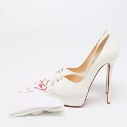 Pre Owned Christian Louboutin White Patent Leather Predupeep D'orsay Platform Pumps Size 38.5