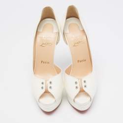 Pre Owned Christian Louboutin White Patent Leather Predupeep D'orsay Platform Pumps Size 38.5