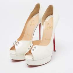 Pre Owned Christian Louboutin White Patent Leather Predupeep D'orsay Platform Pumps Size 38.5