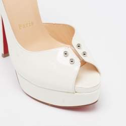Pre Owned Christian Louboutin White Patent Leather Predupeep D'orsay Platform Pumps Size 38.5