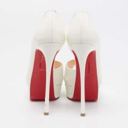 Pre Owned Christian Louboutin White Patent Leather Predupeep D'orsay Platform Pumps Size 38.5