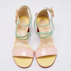 Christian Louboutin Multicolor Patent Leather Choca Block Heel Ankle Strap Sandals Size 37