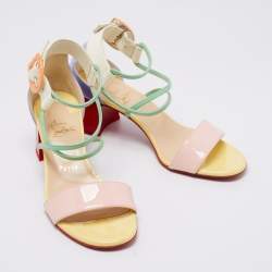 Christian Louboutin Multicolor Patent Leather Choca Block Heel Ankle Strap Sandals Size 37
