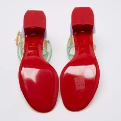 Christian Louboutin Multicolor Patent Leather Choca Block Heel Ankle Strap Sandals Size 37