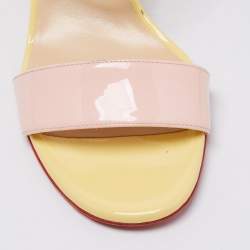 Christian Louboutin Multicolor Patent Leather Choca Block Heel Ankle Strap Sandals Size 37