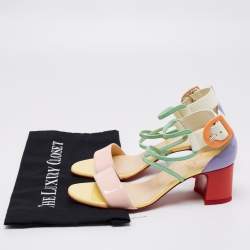 Christian Louboutin Multicolor Patent Leather Choca Block Heel Ankle Strap Sandals Size 37