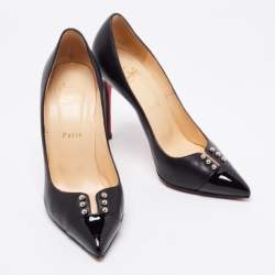 Pre Owned Christian Louboutin Black Leather Predupump Pointed Toe Pumps Size 38.5