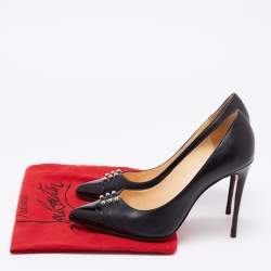 Pre Owned Christian Louboutin Black Leather Predupump Pointed Toe Pumps Size 38.5