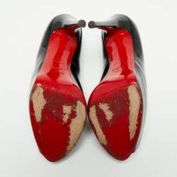 Pre Owned حذاء كعب عالي كريستيان لوبوتان فيري بريفي جلد لامع أسود مقدمة مفتوحة مقاس 40.5