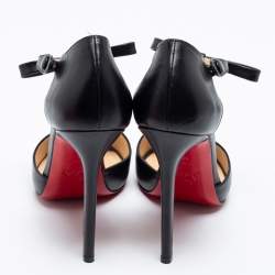 Pre Owned Christian Louboutin Black Leather T-Strap Peep Toe Sandals Size 40