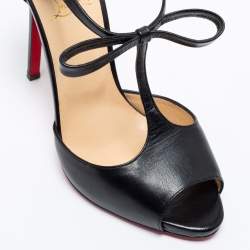 Pre Owned Christian Louboutin Black Leather T-Strap Peep Toe Sandals Size 40