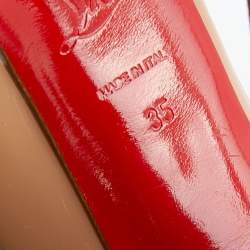 Pre Owned Christian Louboutin Beige Patent Leather Lady Peep Toe Platform Pumps Size 35