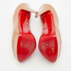 Pre Owned Christian Louboutin Beige Patent Leather Lady Peep Toe Platform Pumps Size 35