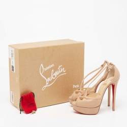 Christian Louboutin Beige Leather Strappy Platform Sandals Size 36.5