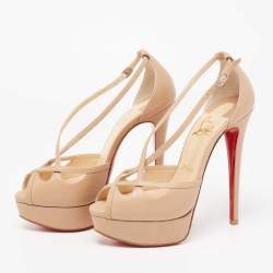 Christian Louboutin Beige Leather Strappy Platform Sandals Size 36.5