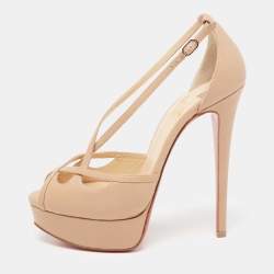 Christian Louboutin Beige Leather Strappy Platform Sandals Size 36.5