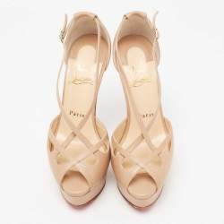 Christian Louboutin Beige Leather Strappy Platform Sandals Size 36.5