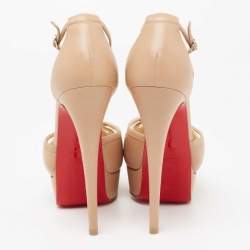Christian Louboutin Beige Leather Strappy Platform Sandals Size 36.5