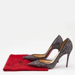 Pre Owned Christian Louboutin Black Glitter Iriza Pointed Toe D'orsay Pumps Size 39.5