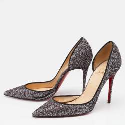 Pre Owned Christian Louboutin Black Glitter Iriza Pointed Toe D'orsay Pumps Size 39.5