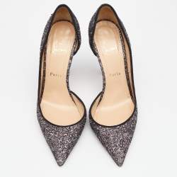 Pre Owned Christian Louboutin Black Glitter Iriza Pointed Toe D'orsay Pumps Size 39.5