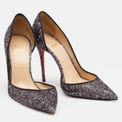 Pre Owned Christian Louboutin Black Glitter Iriza Pointed Toe D'orsay Pumps Size 39.5